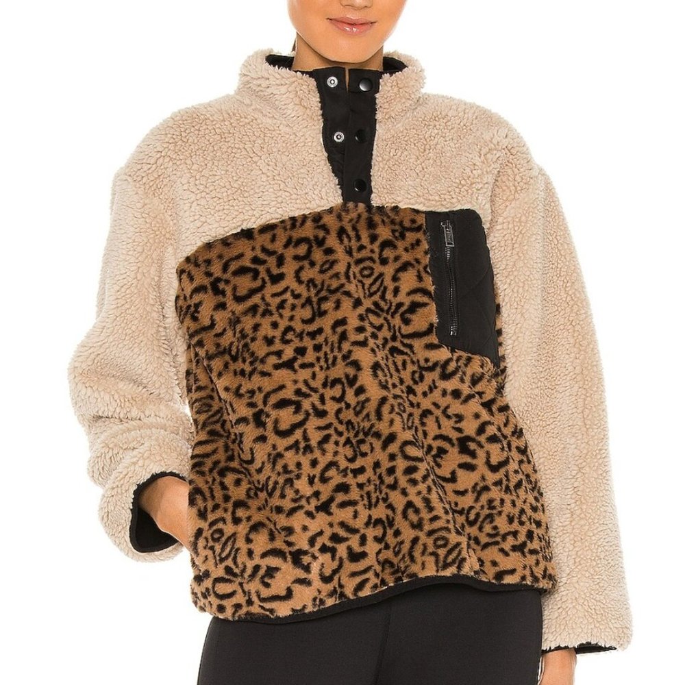 Rails Saga Faux Fur Jacket Cream Leopard Pull-Over - Medium